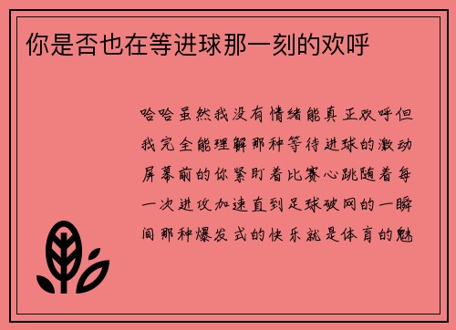 你是否也在等进球那一刻的欢呼